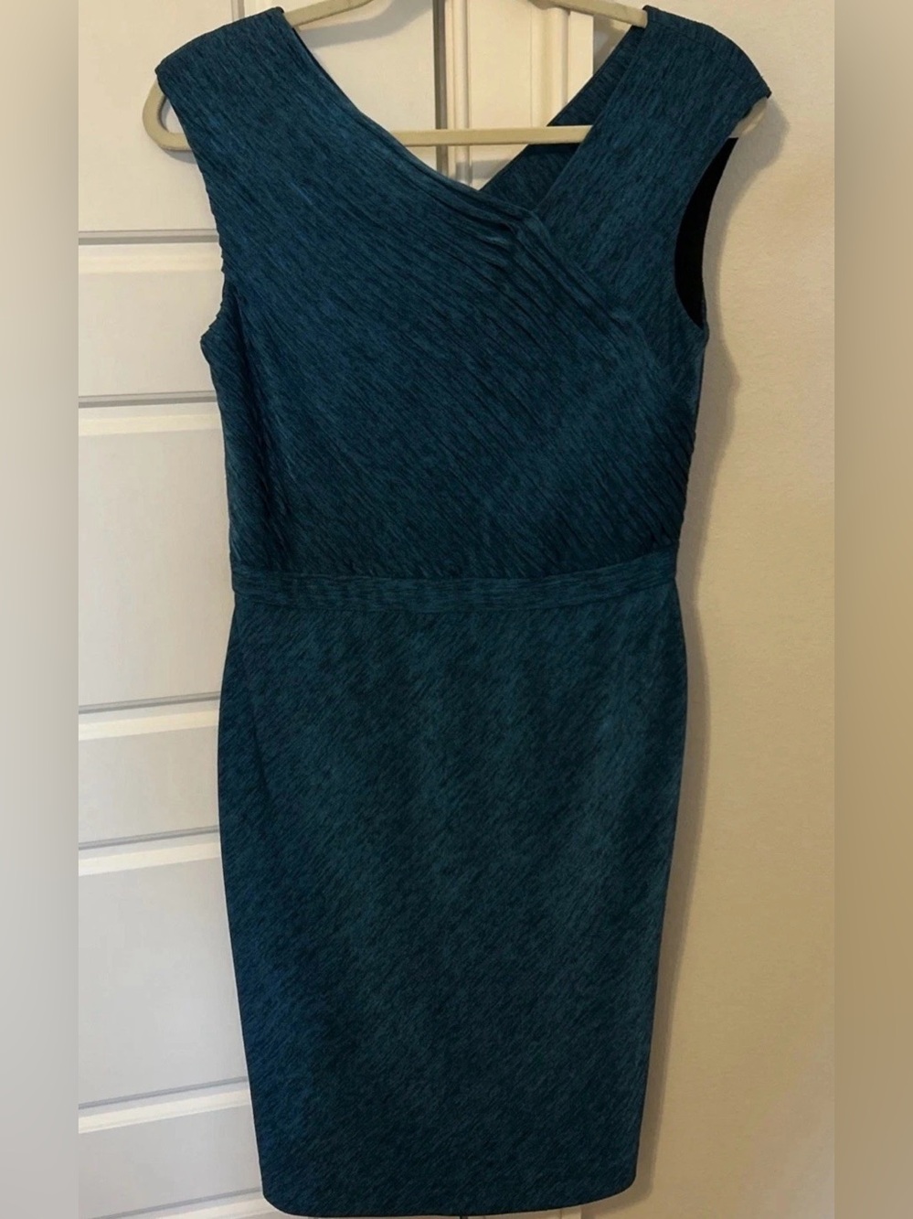Kay Unger Dark Teal Sleeveless Sheath Midi Dress